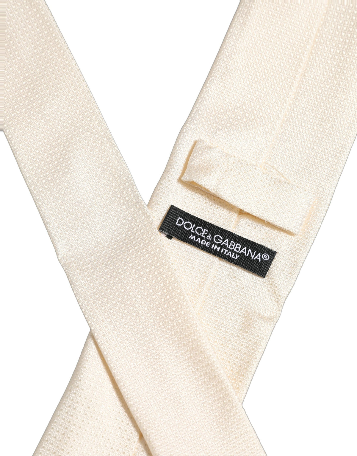 Dolce & Gabbana Men Off White Silk Textured Adjustable Tied Necktie Tie