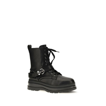 PINKO Black Calf Leather Bos Taurus Lace-Up Boots
