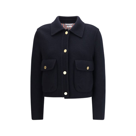Blazer by Thom Browne for women in virgin wool blue, red, white, signature & striped showcases a polished silhouette, highlighted by a refined and polished for a sophisticated finish.