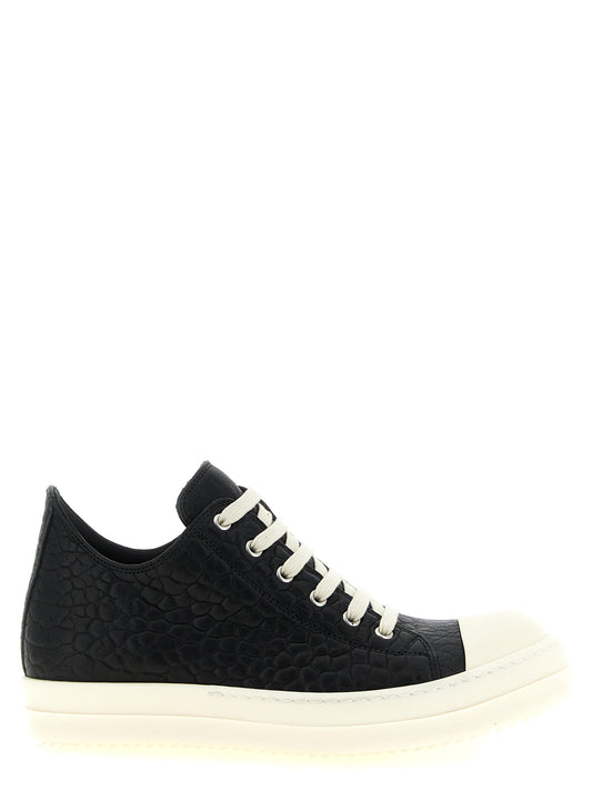 Sneakers by Rick Owens for men in lamb python leather bicolour, black & white features an fashionable silhouette, showcasing the premium Men's Low Top Lamb Python Leather Sneakers in a fashionable low-top style that offers a fashionable finish for refined style.