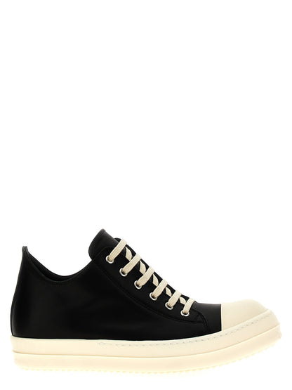 Rick Owens Men's Low Top Calfskin Leather Sneakers - Bicolour Black White