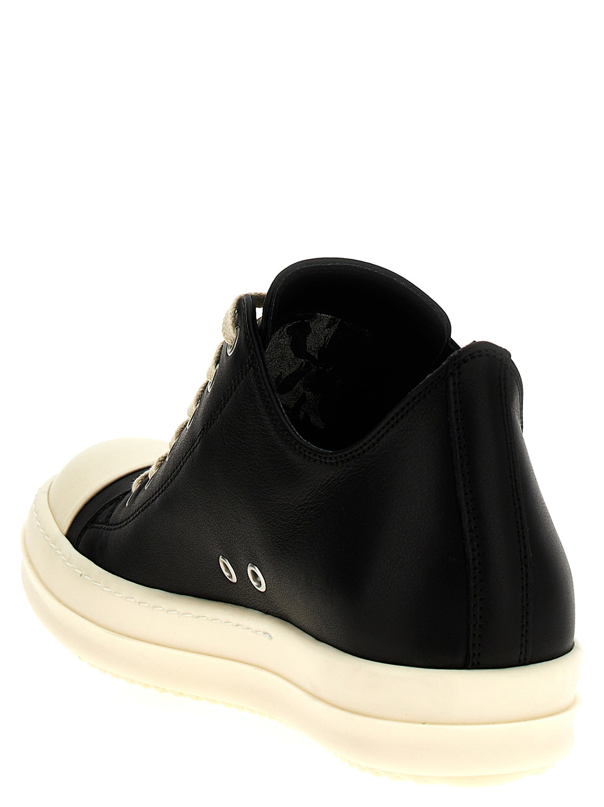 Rick Owens Men's Low Top Calfskin Leather Sneakers - Bicolour Black White