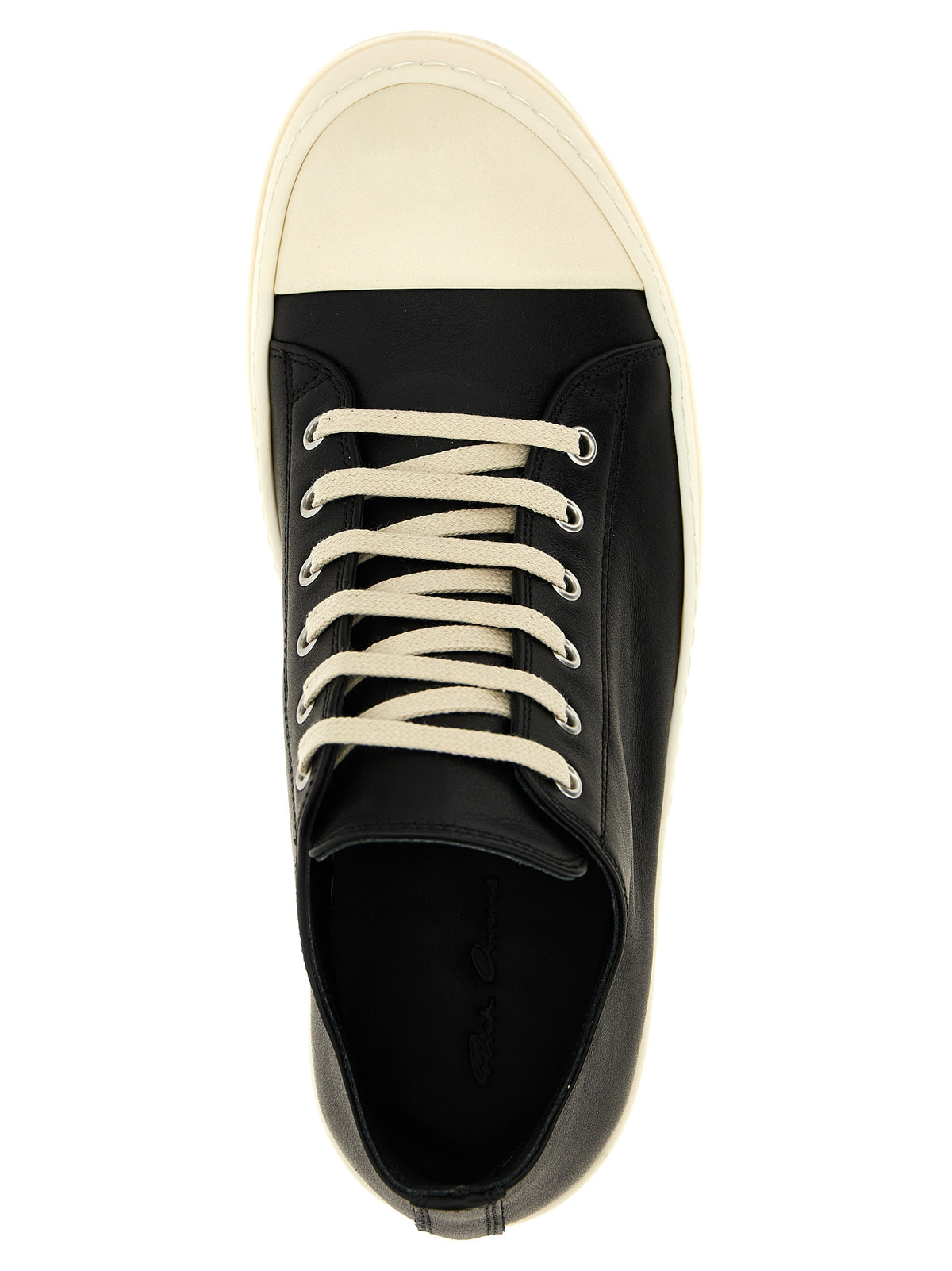 Rick Owens Men's Low Top Calfskin Leather Sneakers - Bicolour Black White