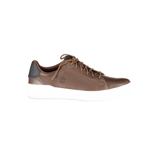 Athletic Sneakers by Timberland for men in polyester polyurethane leather brown features an effortless chic silhouette, showcasing the signature athletic style of the Men's Athletic Polyester Polyurethane Leather Sneakers collection with a truly effortless chic finish.