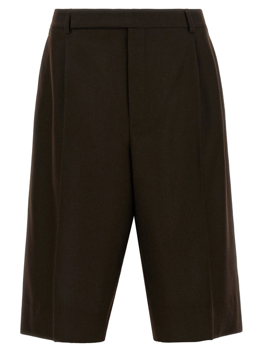 Bermuda Shorts by Saint Laurent for men in flannel & wool brown features a sartorial silhouette, showcasing a sartorial straight-leg and short with a sophisticated for a sartorial look.