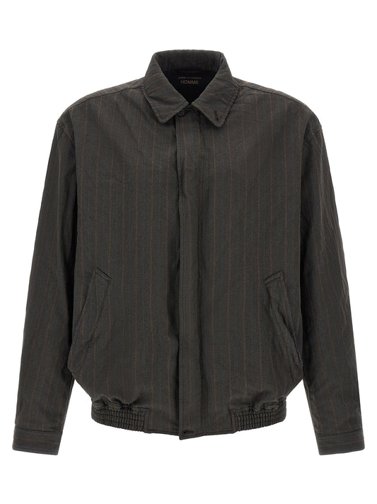 This Bomber Jacket by Comme Des Garçons for men in polyester brown, patterned & pinstripe exhibits a edgy silhouette, meticulously detailed with functional and a edgy for a edgy finish.