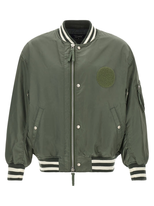 Bomber Jacket by Comme Des Garçons for men in nylon bicolour, green, olive, patterned & striped features an on trend silhouette, showcasing refined pockets and a sophisticated for a truly on trend finish.