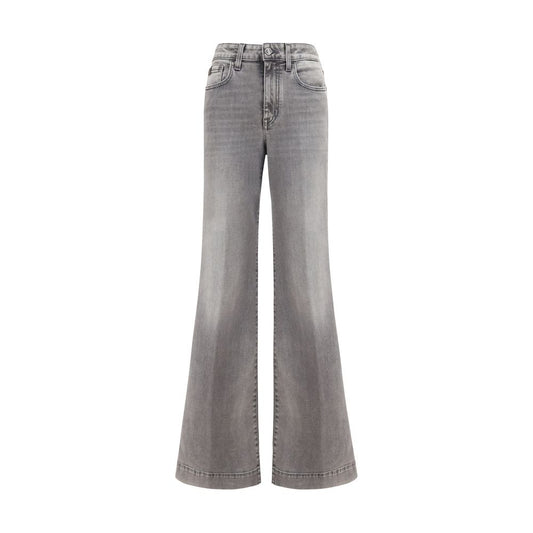 Jeans by Jacob Cohen for women in cotton denim dark-blue, gray, navy & signature presents a tailored silhouette, showcasing a tailored flared, relaxed-fit, regular-fit & wide and long cut with a refined high rise for a truly tailored aesthetic.