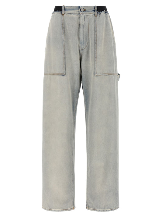 Jeans by MM6 Maison Margiela for women in denim cotton black, light-blue & signature features a refined silhouette with a refined relaxed-fit & wide, defined by a and a refined long for a refined finish.