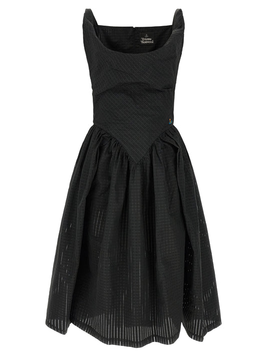 Dress by Vivienne Westwood for women in polyester & silk black, patterned & signature features an cute silhouette, detailed with a and that elegantly flows into a cute midi.