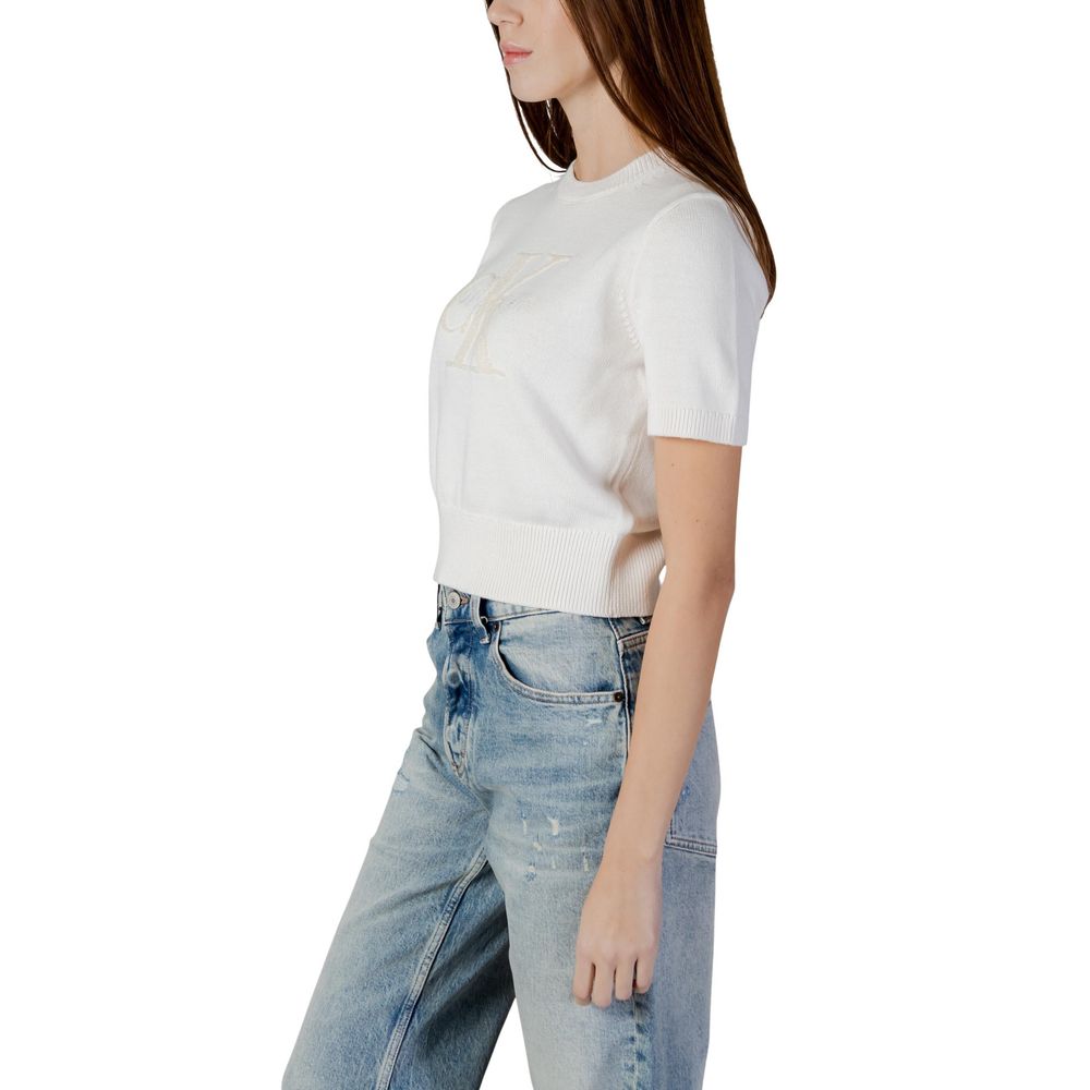 Calvin Klein Jeans Women's Crop Top Cropped Cotton Sweatshirt - Beige Signature