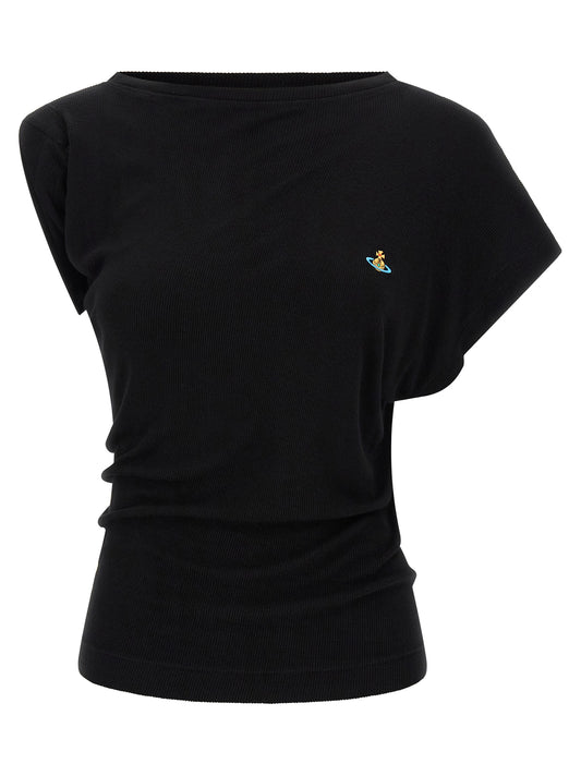 T-Shirt by Vivienne Westwood for women in stretch viscose black features a plush silhouette, showcasing a sophisticated boat neckline and for a truly plush finish.