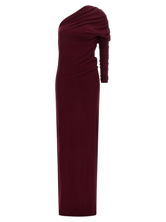 Dress by Armarium for women in cashmere & merino wool bordeaux features an sultry silhouette defined by a and , falling to an sultry long for a sultry look.