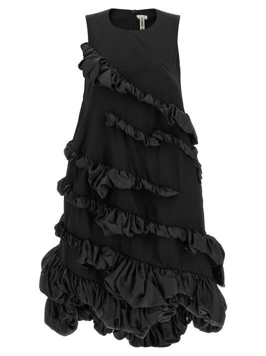 Dress by Comme Des Garçons for women in polyester black presents a sinuous silhouette, showcasing a sophisticated and sleeveless detailed with a sinuous short mini for a refined finish.