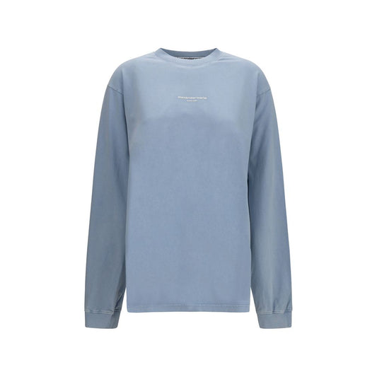 T-Shirt by Alexander Wang for women in cotton blue showcases a dramatic silhouette, elegantly detailed with a dramatic crew neckline and long-sleeve for a truly dramatic finish.
