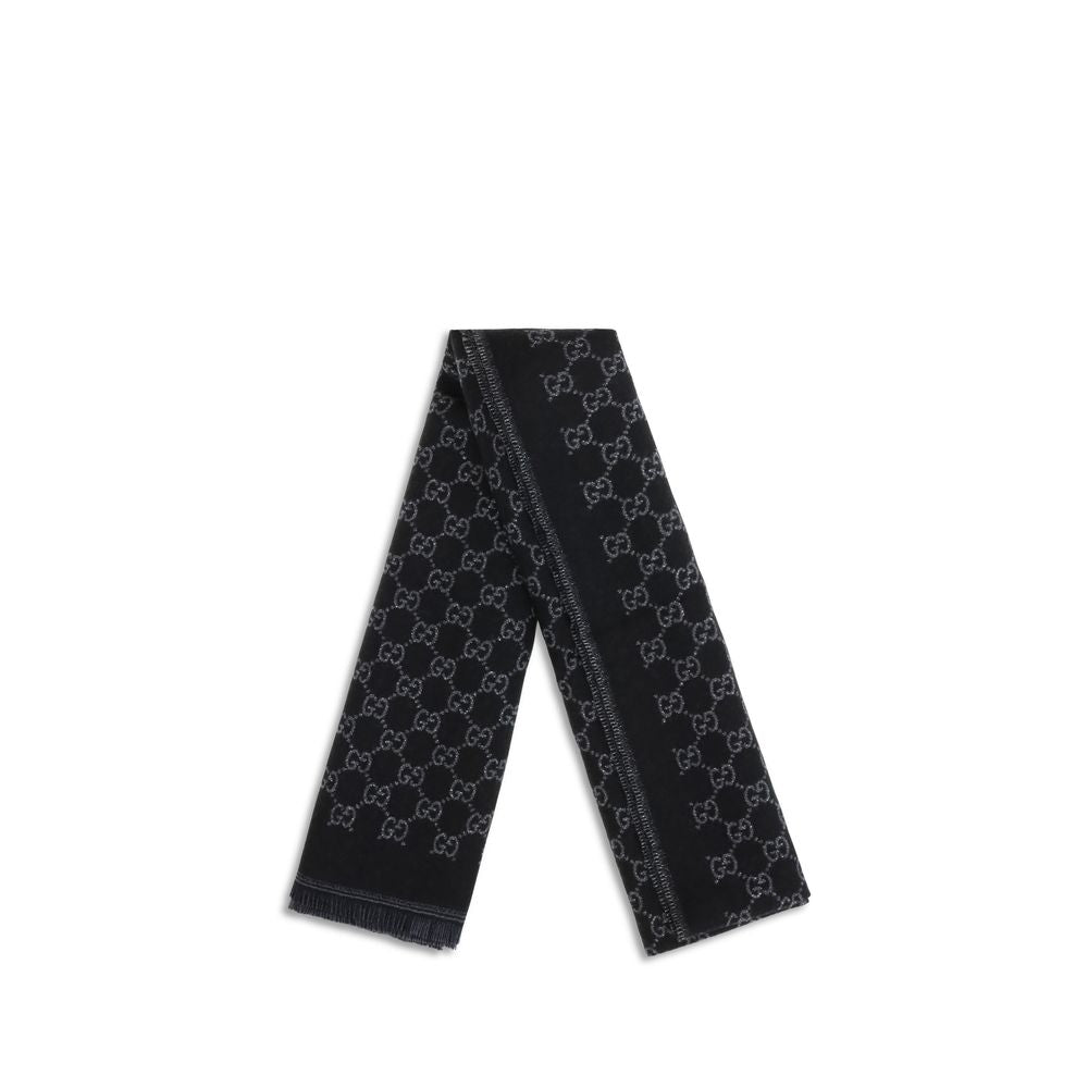 Gucci Gg Merino Wool Fringes Scarf - Black Monogram