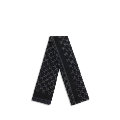 Gucci Gg Merino Wool Fringes Scarf - Black Monogram