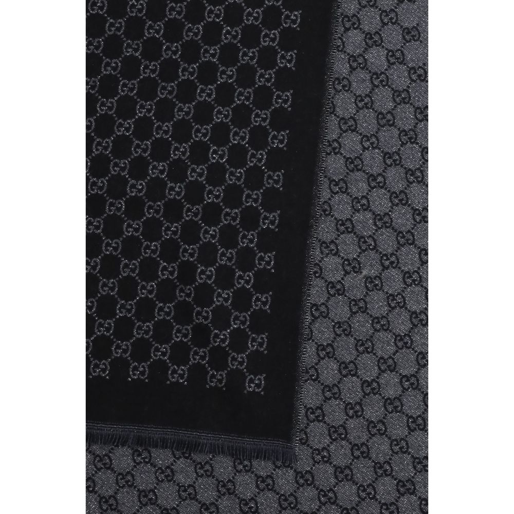 Gucci Gg Merino Wool Fringes Scarf - Black Monogram