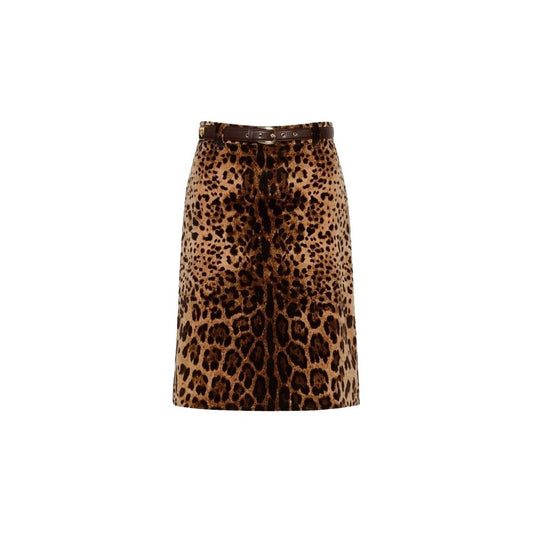 Max Mara Women's High Rise Velvet Cotton Midi Knee Skirt - Brown Leopard Print Print