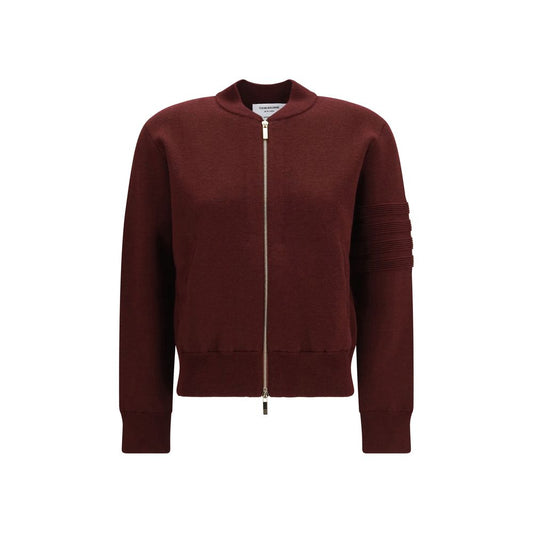 Bomber Jacket by Thom Browne for women in cotton linen & merino wool bordeaux, signature & striped features an contemporary silhouette, showcasing a sophisticated and contemporary pockets for a truly refined look.