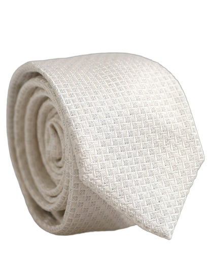 Dolce & Gabbana Men Off White Silk Woven Adjustable Tied Necktie Tie