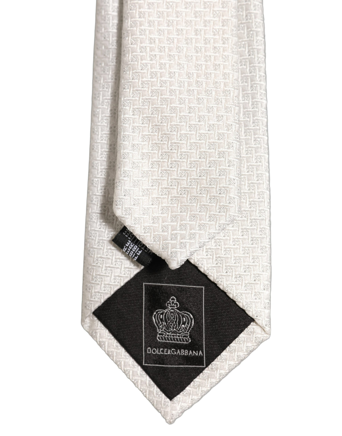 Dolce & Gabbana Men Off White Silk Woven Adjustable Tied Necktie Tie