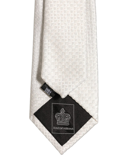 Dolce & Gabbana Men Off White Silk Woven Adjustable Tied Necktie Tie