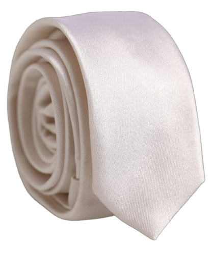 Dolce & Gabbana Men Off White Silk Satin Adjustable Tied Necktie Tie