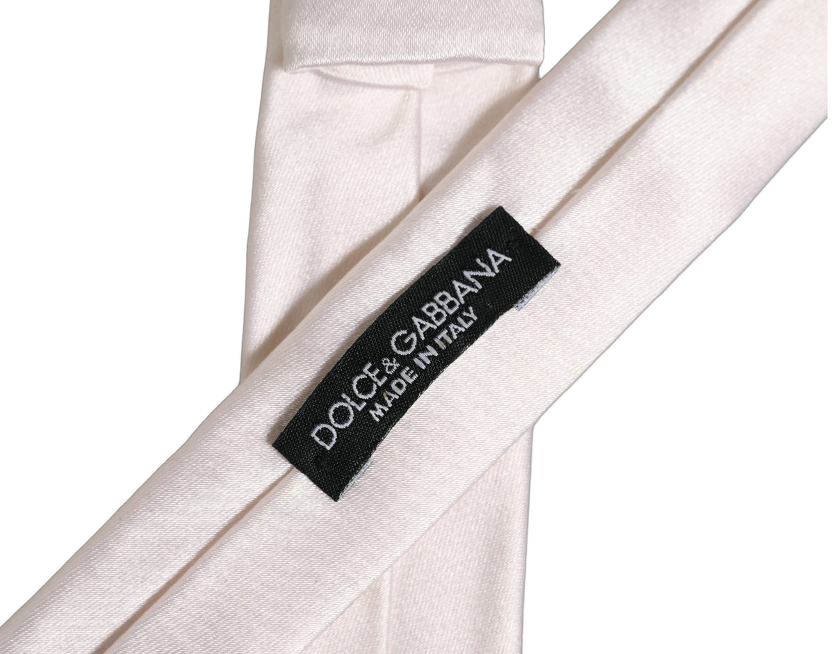 Dolce & Gabbana Men Off White Silk Satin Adjustable Tied Necktie Tie