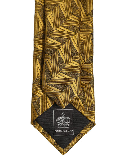Dolce & Gabbana Men Gold Silk Woven Patterned Adjustable Tied Necktie Tie