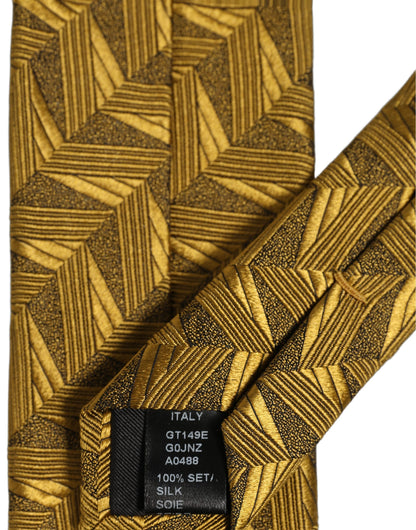 Dolce & Gabbana Men Gold Silk Woven Patterned Adjustable Tied Necktie Tie
