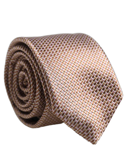 Dolce & Gabbana Men Brown Silk Micro Checked Adjustable Tied Necktie Tie
