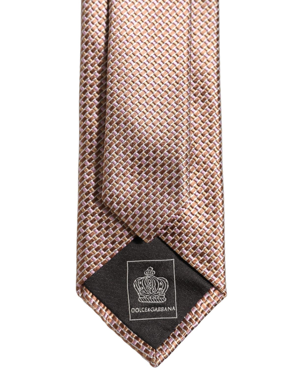 Dolce & Gabbana Men Brown Silk Micro Checked Adjustable Tied Necktie Tie