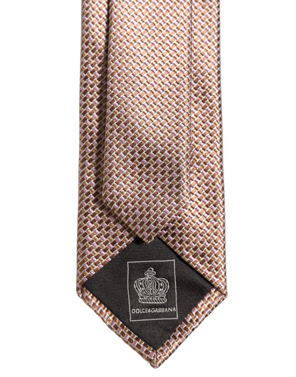 Dolce & Gabbana Men Brown Silk Micro Checked Adjustable Tied Necktie Tie
