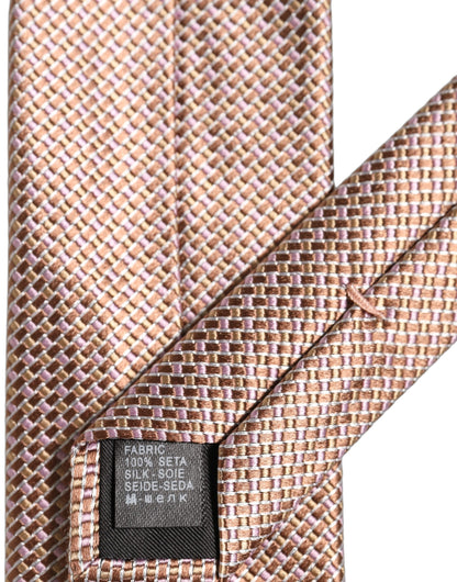 Dolce & Gabbana Men Brown Silk Micro Checked Adjustable Tied Necktie Tie