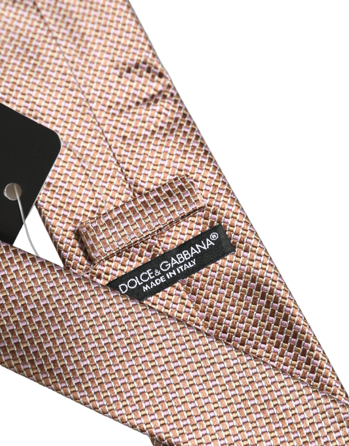 Dolce & Gabbana Men Brown Silk Micro Checked Adjustable Tied Necktie Tie