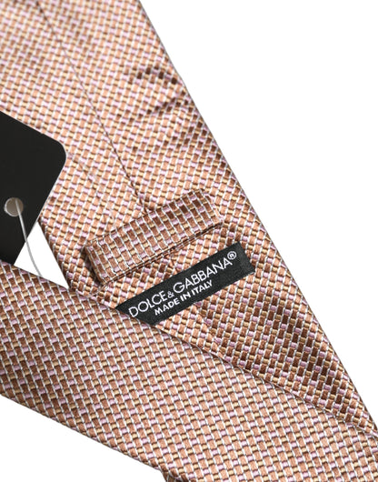 Dolce & Gabbana Men Brown Silk Micro Checked Adjustable Tied Necktie Tie