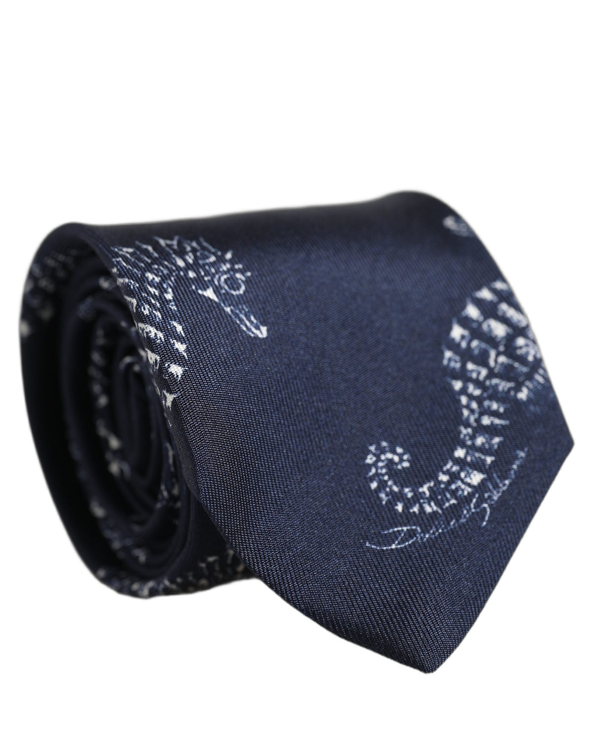 Dolce & Gabbana Dark Blue Silk Seahorse Print Adjustable Tied Necktie Tie