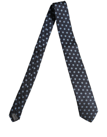 Dolce & Gabbana Men Blue Silk Geometric Adjustable Tied Necktie Tie