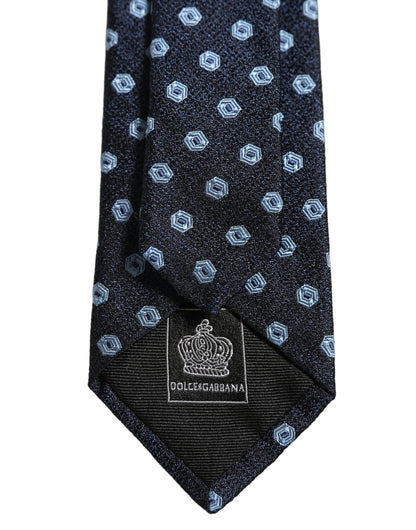 Dolce & Gabbana Men Blue Silk Geometric Adjustable Tied Necktie Tie