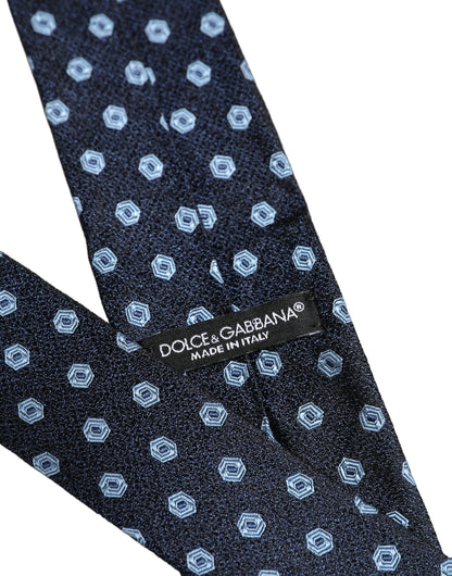 Dolce & Gabbana Men Blue Silk Geometric Adjustable Tied Necktie Tie