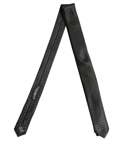 Dolce & Gabbana Men Black Silk Geometric Adjustable Tied Necktie Tie