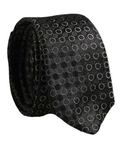Dolce & Gabbana Men Black Silk Geometric Adjustable Tied Necktie Tie