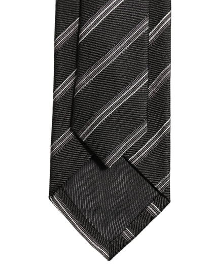 Dolce & Gabbana Men Black Silk Stripes Adjustable Tied Necktie Tie