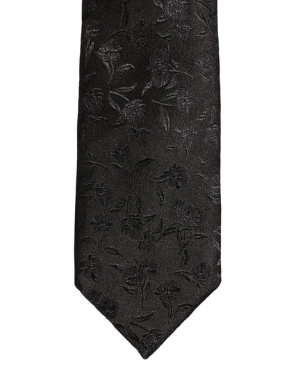 Dolce & Gabbana Black Silk Floral Jacquard Adjustable Tied Necktie Tie