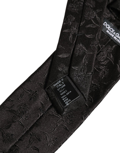 Dolce & Gabbana Black Silk Floral Jacquard Adjustable Tied Necktie Tie