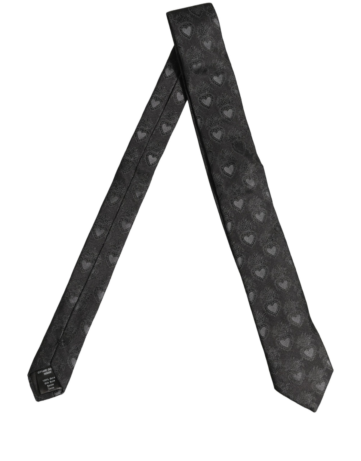 Dolce & Gabbana Men Black Silk Sacred Heart Adjustable Tied Necktie Tie