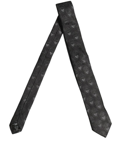 Dolce & Gabbana Men Black Silk Sacred Heart Adjustable Tied Necktie Tie