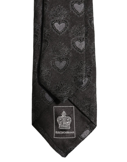 Dolce & Gabbana Men Black Silk Sacred Heart Adjustable Tied Necktie Tie