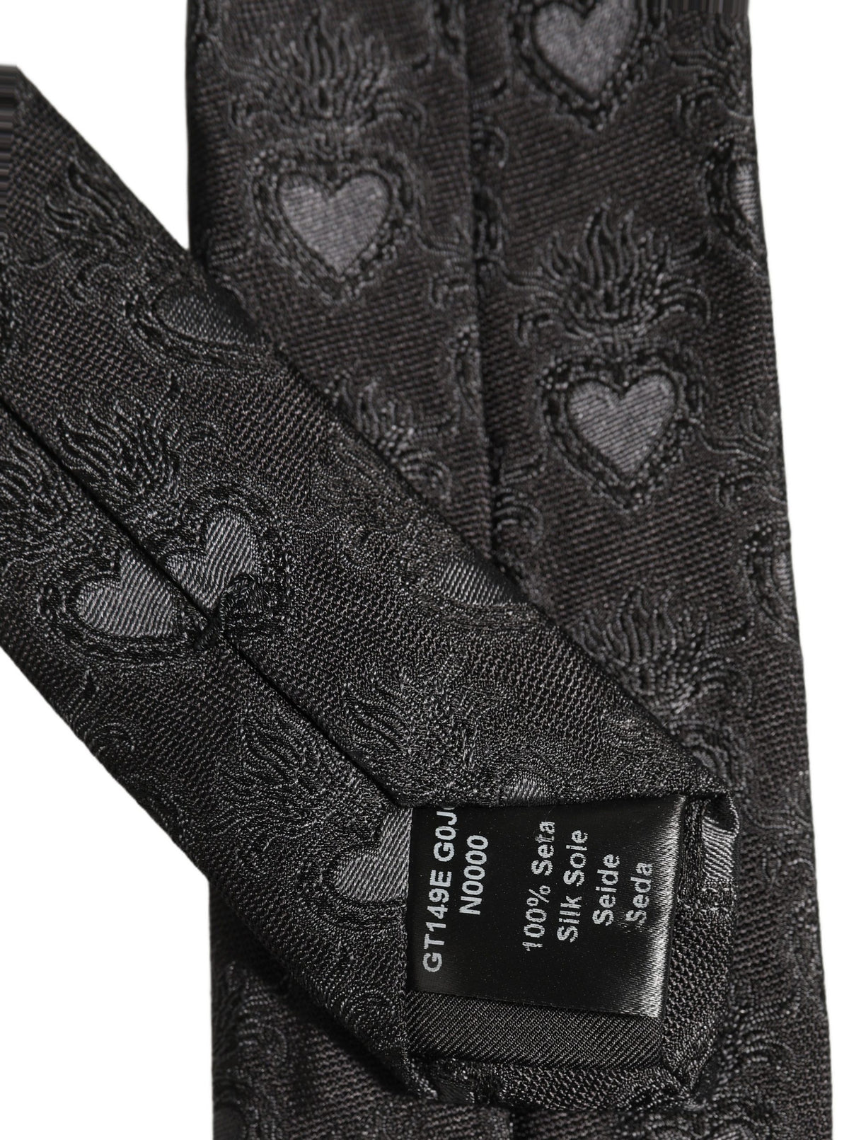 Dolce & Gabbana Men Black Silk Sacred Heart Adjustable Tied Necktie Tie